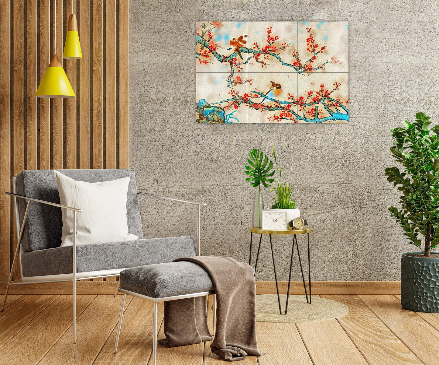 Tile Mural/Mosaic Ceramic Panel of Japanese Birds and Blossoms - Colourful Wall Nature Art - Tile Mural - Gloss Tiles - Tile Mosaic