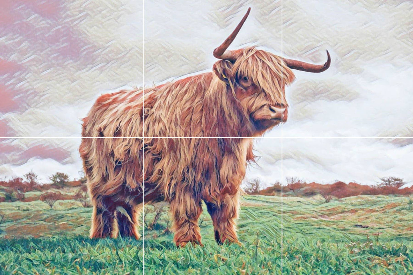 Tile Mural/Mosaic Ceramic Panel of a Scottish Highland Cow - Yak Wall Nature Art - Cow wall print Tile Mural - Gloss Tiles - Tile Mosaic