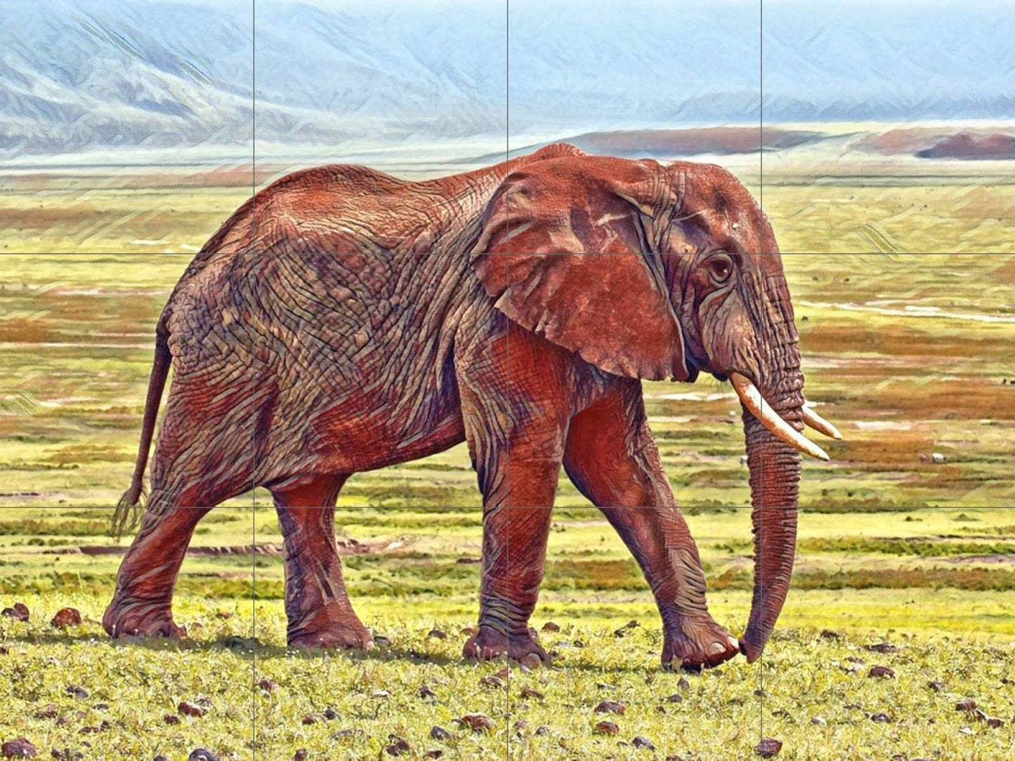 Tile Mural/Mosaic Ceramic Panel of Elephant - Elephant wall print -Elephant Tile Mural - Elephant Mosaic - Gloss Tiles - Elephant Home Decor