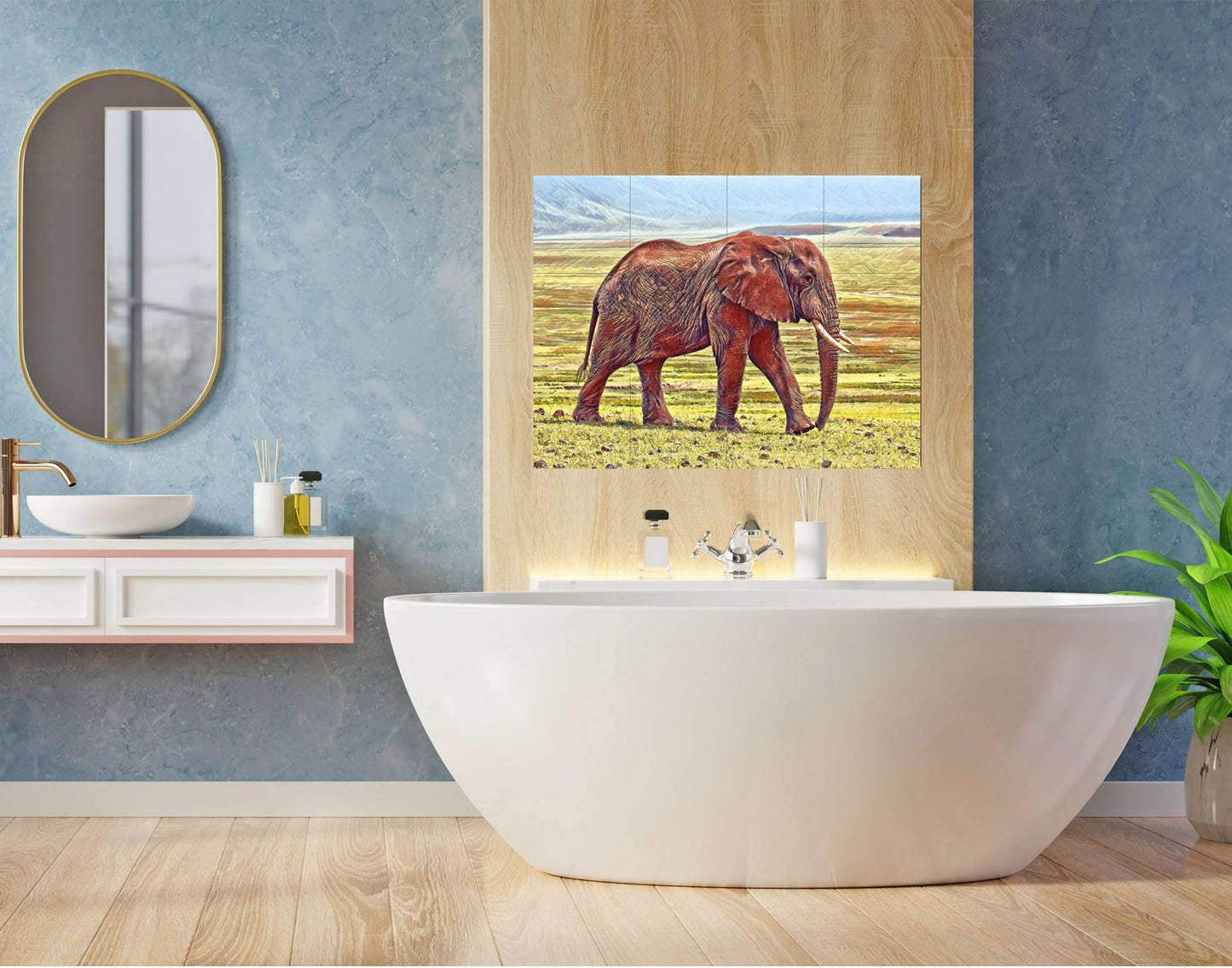 Tile Mural/Mosaic Ceramic Panel of Elephant - Elephant wall print -Elephant Tile Mural - Elephant Mosaic - Gloss Tiles - Elephant Home Decor