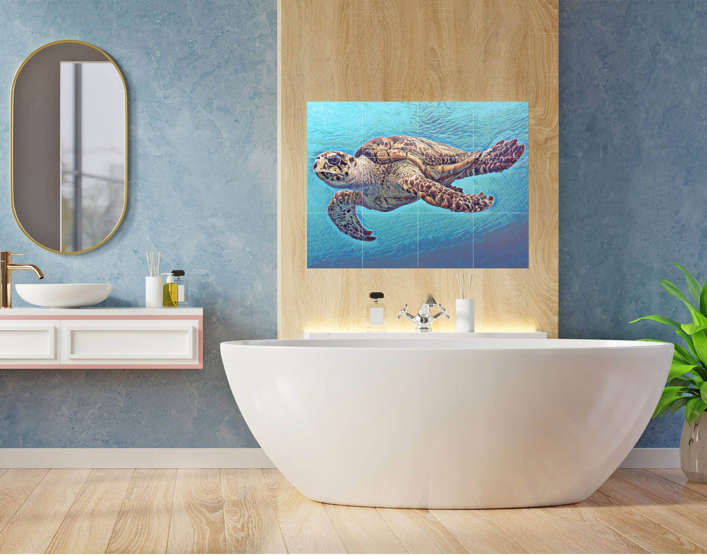 Tile Mural/Mosaic Ceramic Panel of an Ocean Undersea Sea Turtle - Sea Turtle Wall Art - Sea Turtle Print - Home Decor - Tile Mosaic