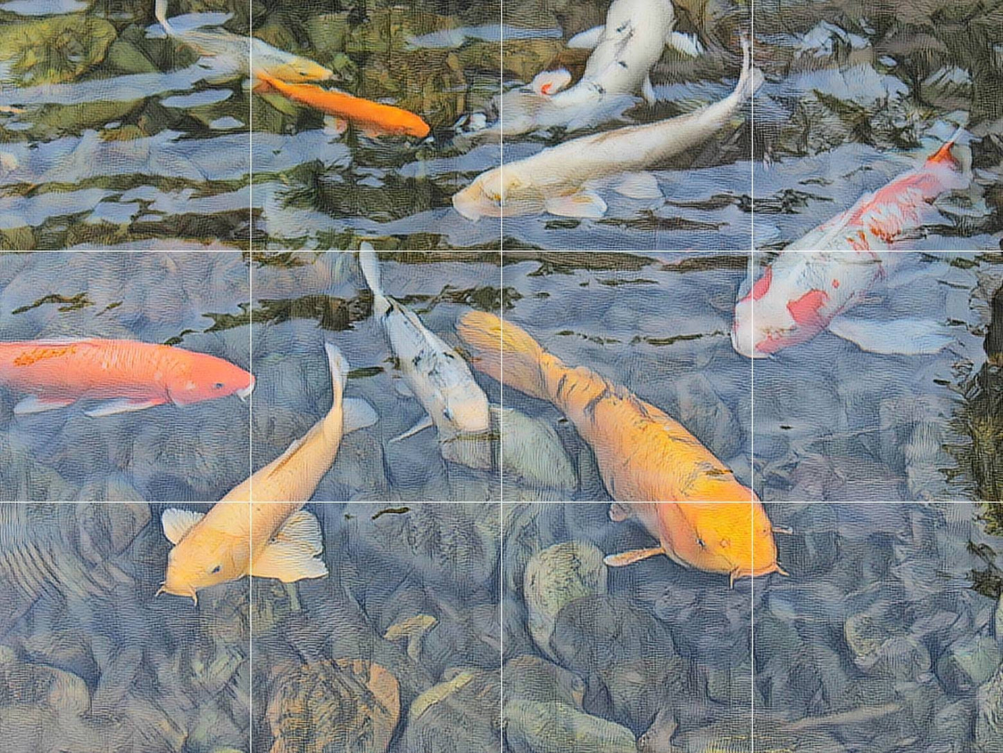 Tile Mural/Mosaic Ceramic Panel of a Japanese Koi Fish Pond -Koi Fish wall print -Japanese Tile Mural-Gloss Tiles -Tile Mosaic, shower tiles