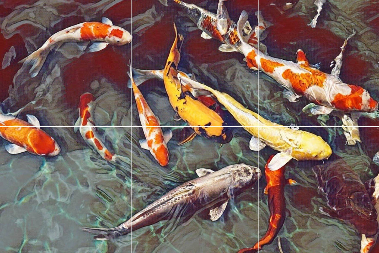 Tile Mural/Mosaic Ceramic Panel of a Japanese Koi Fish Pond - Wall Nature Art - Japanese Tile Mural -Gloss Tiles -Tile Mosaic