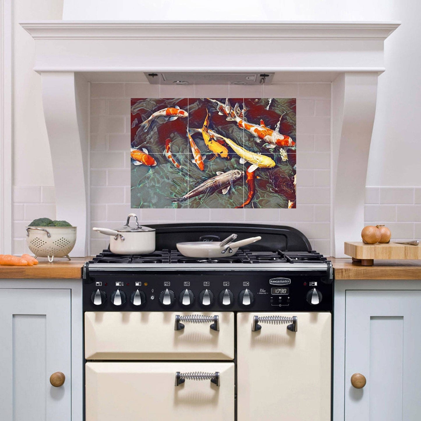 Tile Mural/Mosaic Ceramic Panel of a Japanese Koi Fish Pond - Wall Nature Art - Japanese Tile Mural -Gloss Tiles -Tile Mosaic