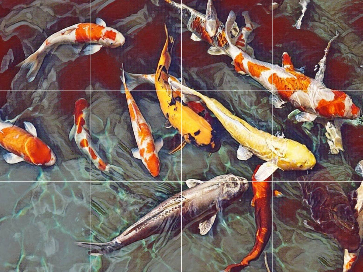 Tile Mural/Mosaic Ceramic Panel of a Japanese Koi Fish Pond - Wall Nature Art - Japanese Tile Mural -Gloss Tiles -Tile Mosaic