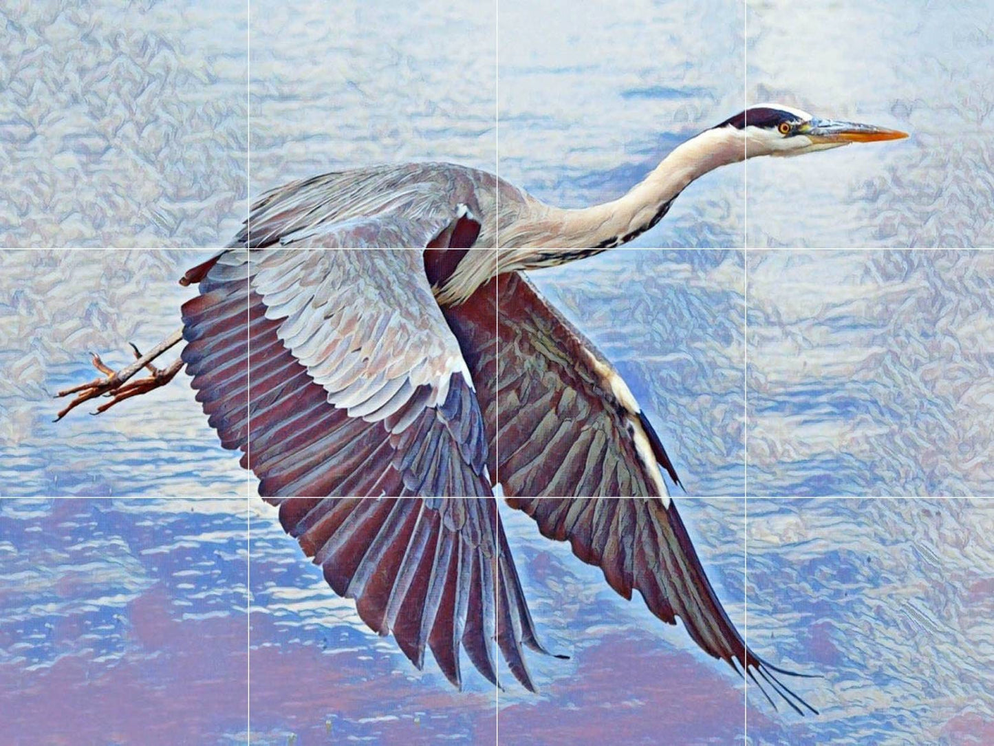 Tile Mural/Mosaic Ceramic Panel of a Flying Crane Bird - Crane Wall Art - Crane wall print - Tile Mural - Gloss Tiles - Tile Mosaic