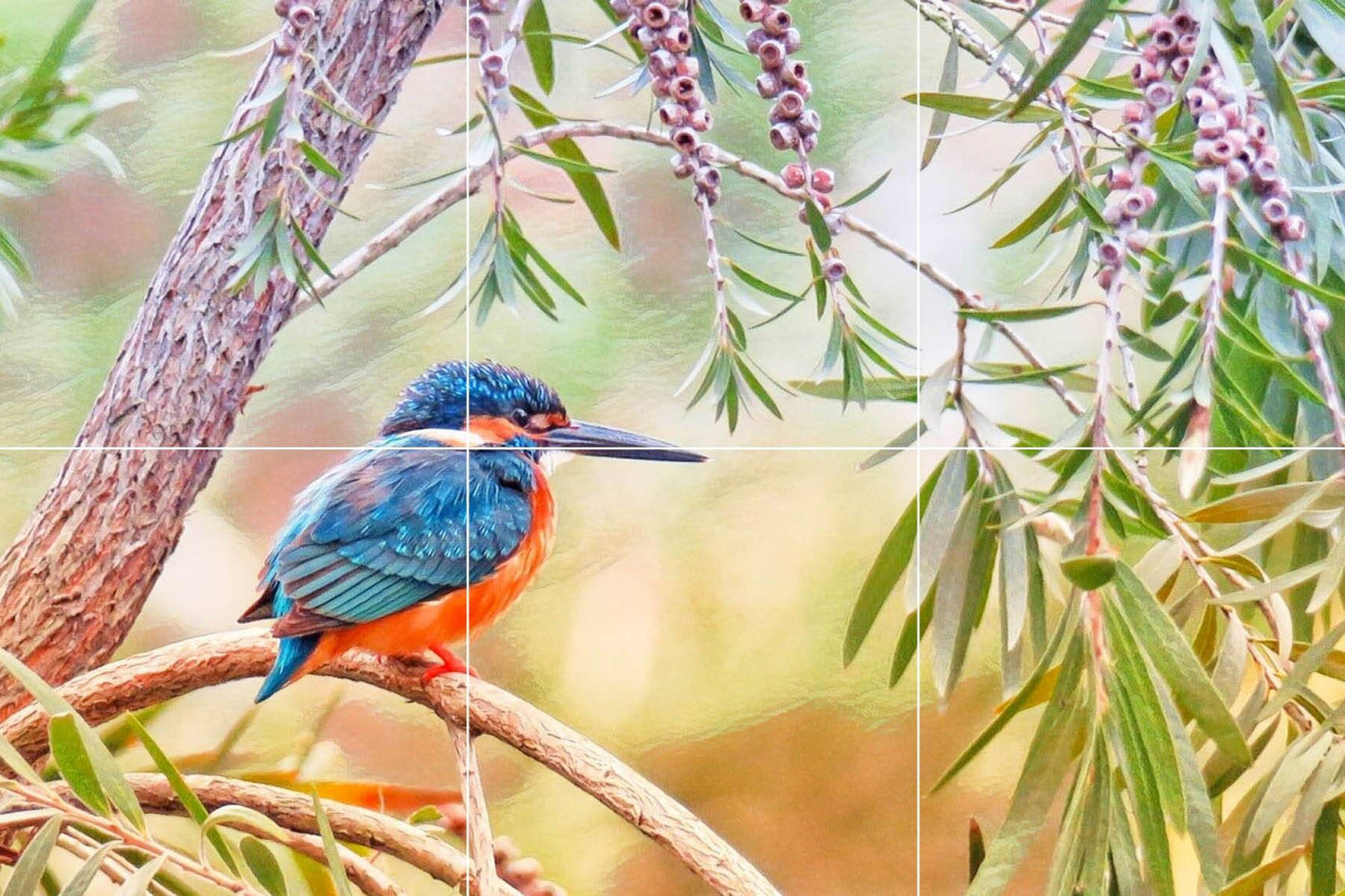 Tile Mural/Mosaic Ceramic Panel of Kingfisher Bird and Flowers - Kingfisher wall print - Tile Mural - Gloss Tiles - Tile Mosaic