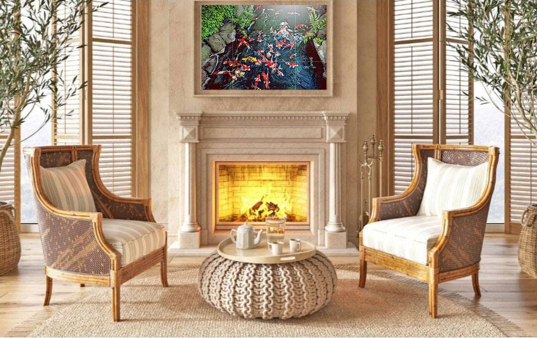 Tile Mural/Mosaic Ceramic Panel of a Japanese Koi Fish Pond - Koi Fish wall print - Japanese Tile Mural -Gloss Tiles -Tile Mosaic