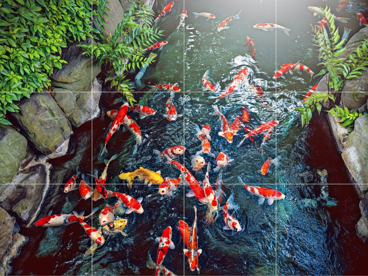Tile Mural/Mosaic Ceramic Panel of a Japanese Koi Fish Pond - Koi Fish wall print - Japanese Tile Mural -Gloss Tiles -Tile Mosaic