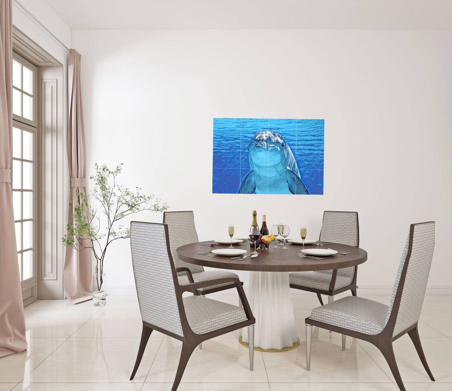 Tile Mural/Mosaic Ceramic Panel of a Dolphin - Colourful Wall Art - Tile Mural Art Print - Home Decor - Tile Mosaic