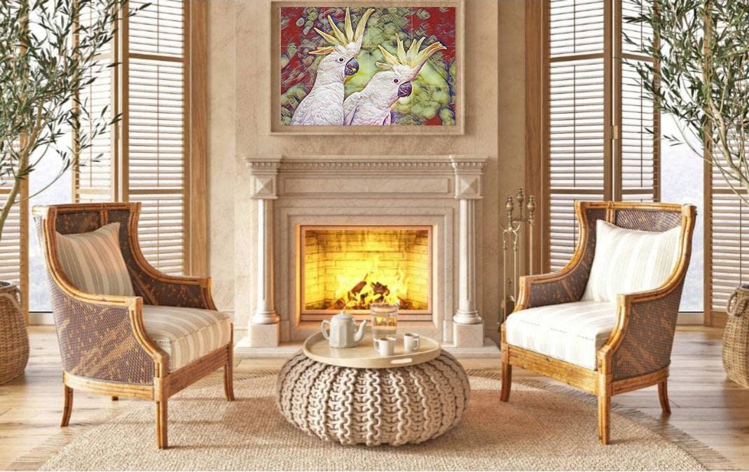 Tile Mural/Mosaic Ceramic Panel of Parrots Cockatoo Tropical Birds - Parrots wall print - Parrot wall art - Tile Mural - Tile Mosaic