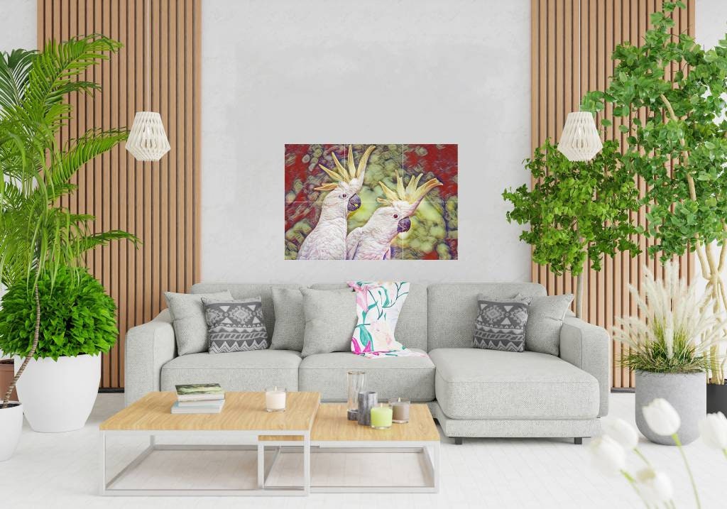 Tile Mural/Mosaic Ceramic Panel of Parrots Cockatoo Tropical Birds - Parrots wall print - Parrot wall art - Tile Mural - Tile Mosaic