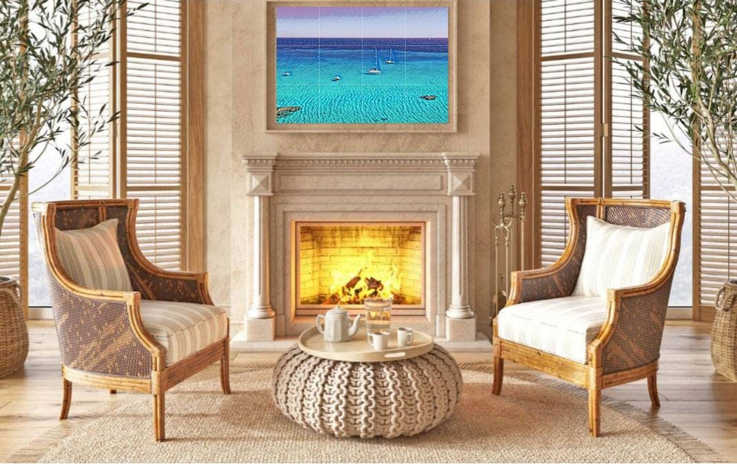 Tile Mural/Mosaic Ceramic Panel of French Riviera Saint Tropez France - Wall Nature Art - French Riviera ptint -Gloss Tiles -Tile Mosaic