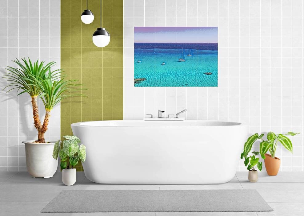 Tile Mural/Mosaic Ceramic Panel of French Riviera Saint Tropez France - Wall Nature Art - French Riviera ptint -Gloss Tiles -Tile Mosaic