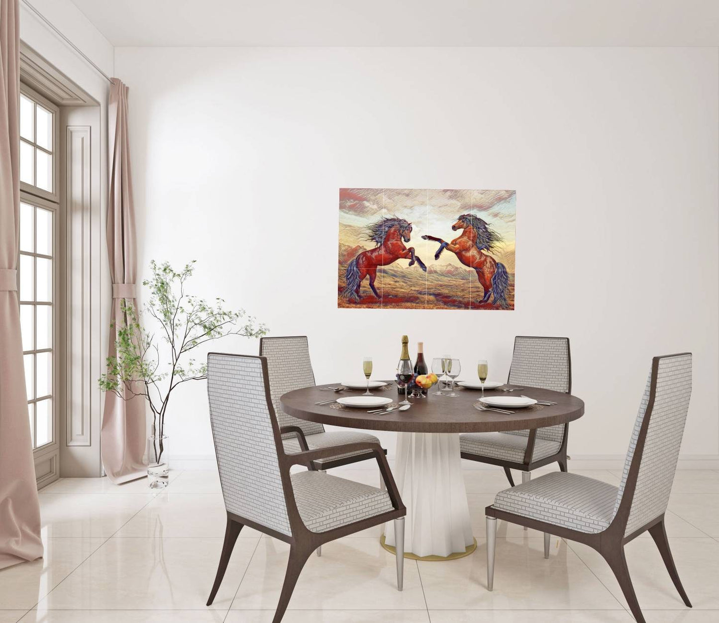 Tile Mural/Mosaic Ceramic Panel of Horses - Colourful Wall Nature Art - Horse Tile Mural - Gloss Tiles - Tile Mosaic