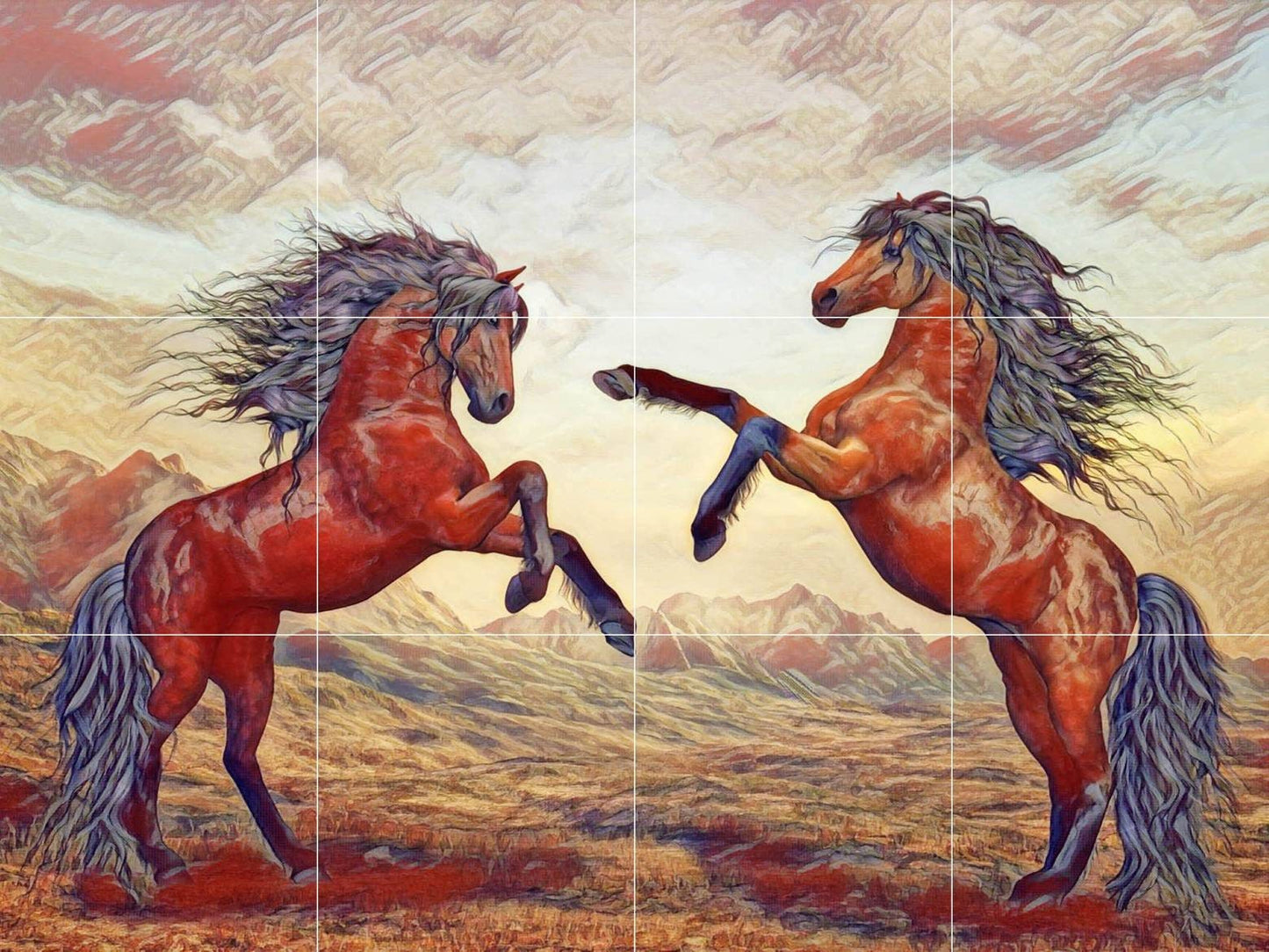 Tile Mural/Mosaic Ceramic Panel of Horses - Colourful Wall Nature Art - Horse Tile Mural - Gloss Tiles - Tile Mosaic