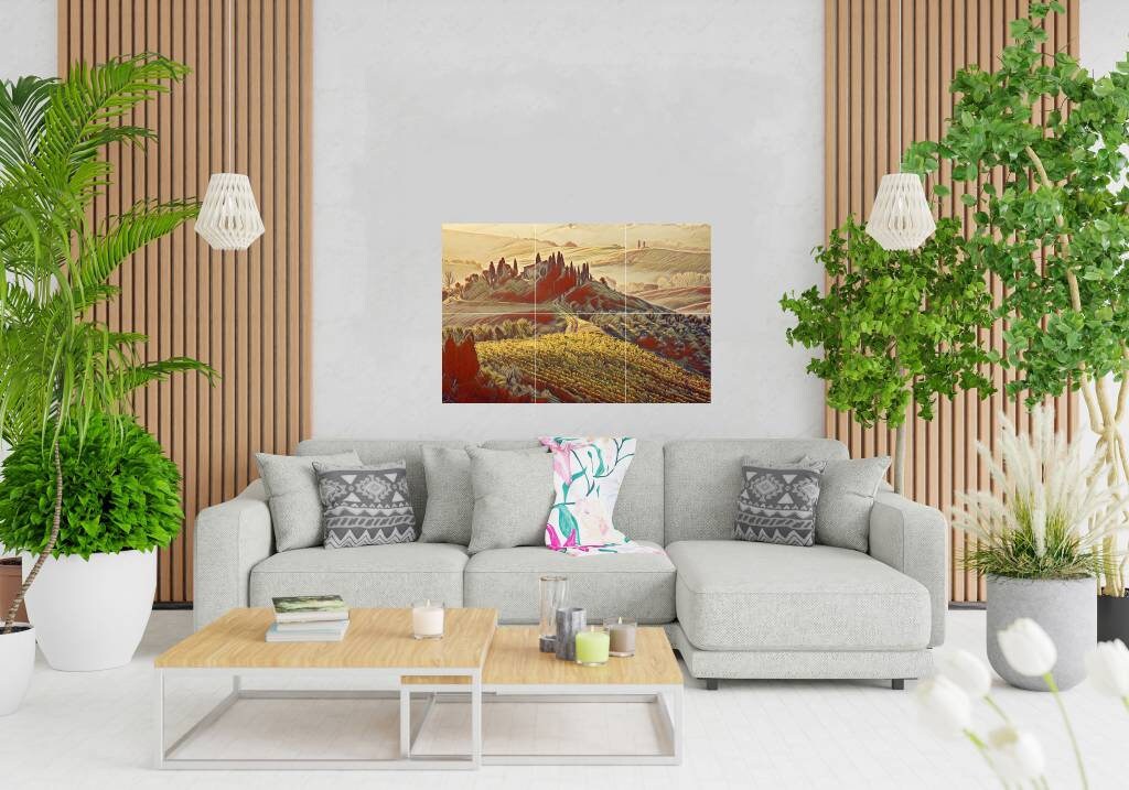 Tile Mural/Mosaic Ceramic Panel of Tuscany Vineyards - Italy - Italian Landscape Mural - Wall Art - Tuscany Mural - Tile Mosaic