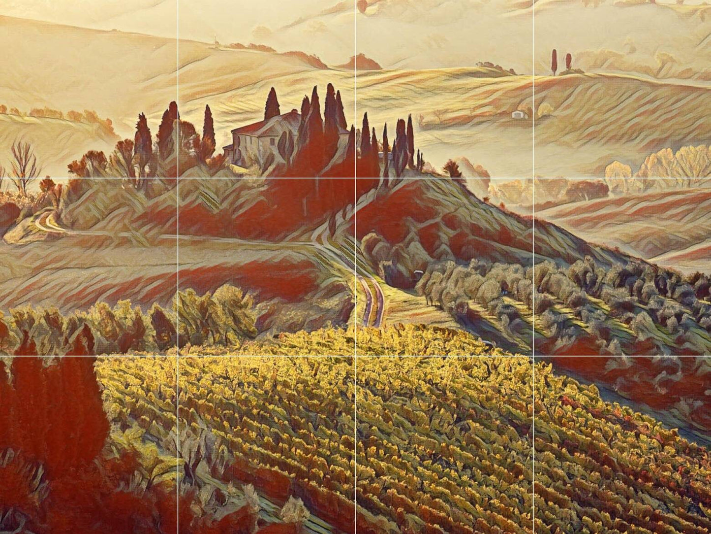 Tile Mural/Mosaic Ceramic Panel of Tuscany Vineyards - Italy - Italian Landscape Mural - Wall Art - Tuscany Mural - Tile Mosaic