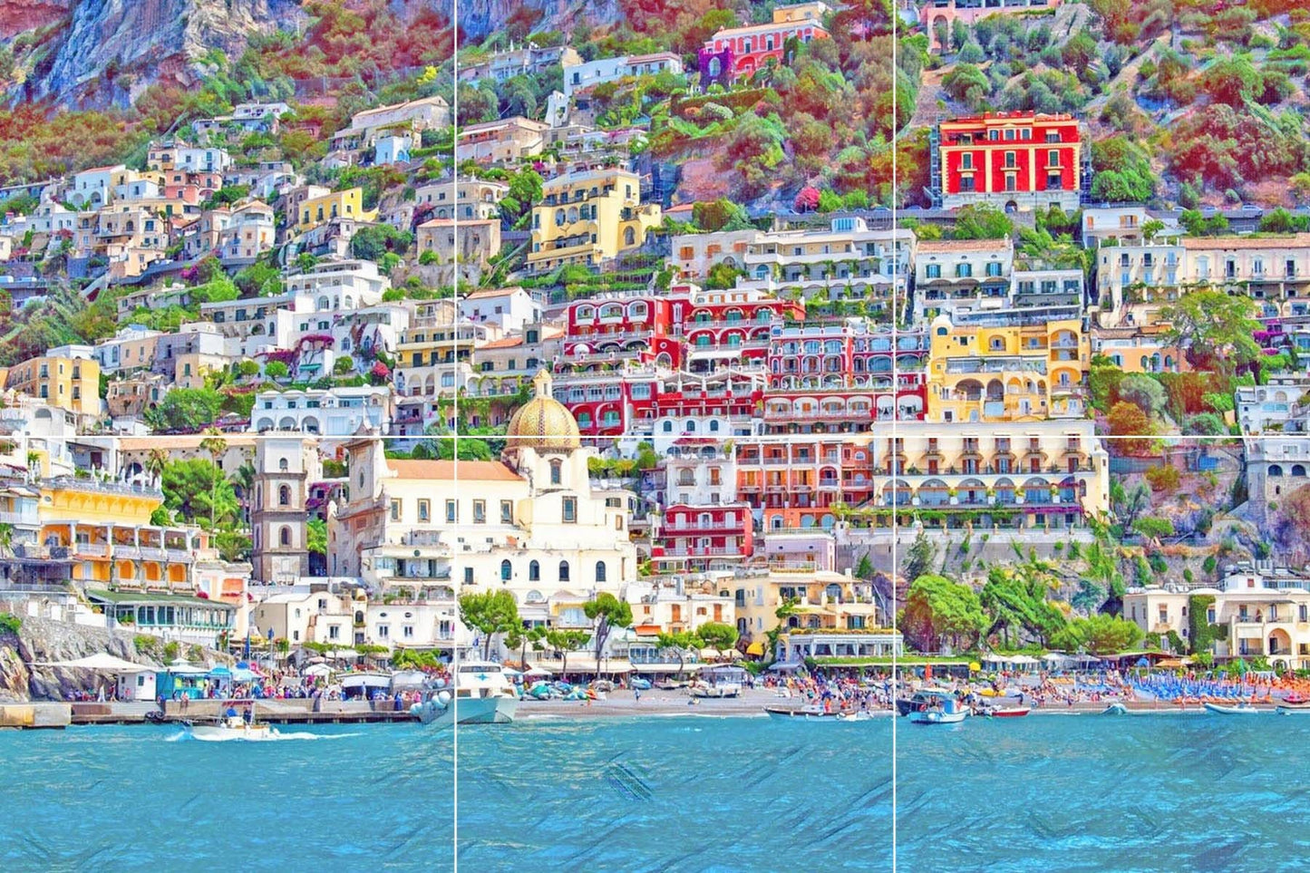 Tile Mural/Mosaic Ceramic Panel of Positano - Positano wall print - Positano Mural Tile - Gloss Tiles - Tile Mosaic - Bathroom tiles