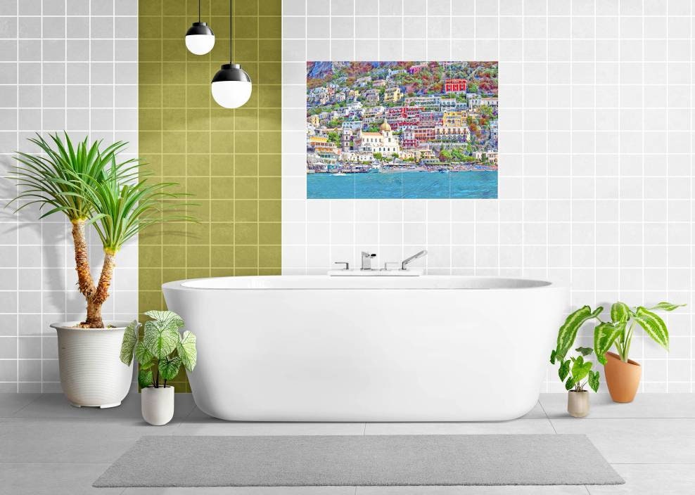 Tile Mural/Mosaic Ceramic Panel of Positano - Positano wall print - Positano Mural Tile - Gloss Tiles - Tile Mosaic - Bathroom tiles