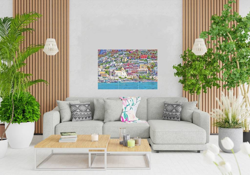 Tile Mural/Mosaic Ceramic Panel of Positano - Positano wall print - Positano Mural Tile - Gloss Tiles - Tile Mosaic - Bathroom tiles