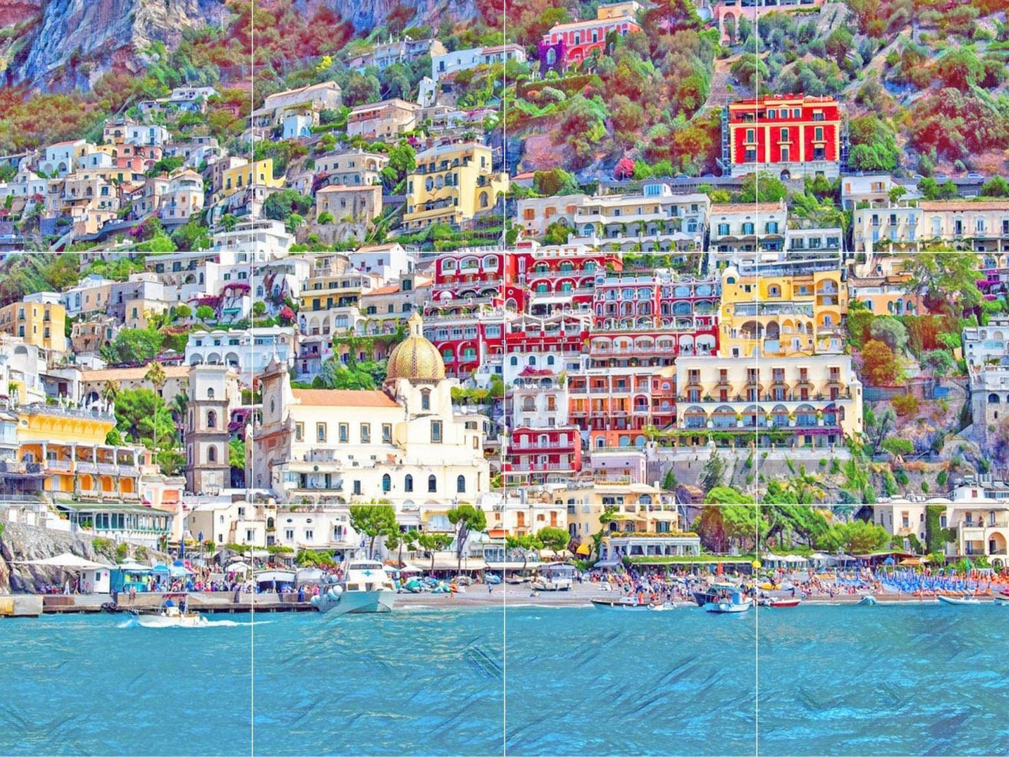 Tile Mural/Mosaic Ceramic Panel of Positano - Positano wall print - Positano Mural Tile - Gloss Tiles - Tile Mosaic - Bathroom tiles