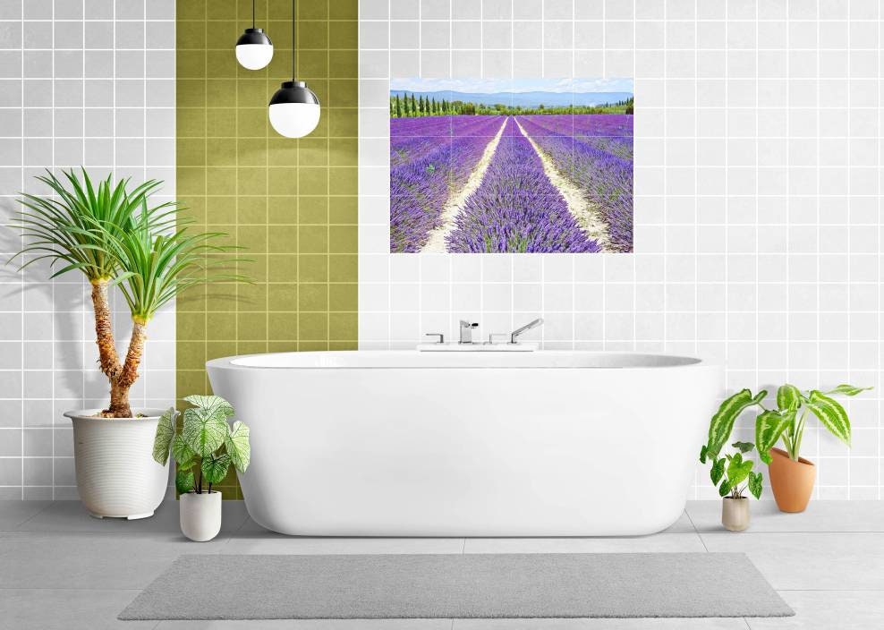 Tile Mural/Mosaic Ceramic Panel of a Lavender Field - Lavander wall print - Provence Art Print - Home Decor - Tile Mosaic - Bathroom tiles