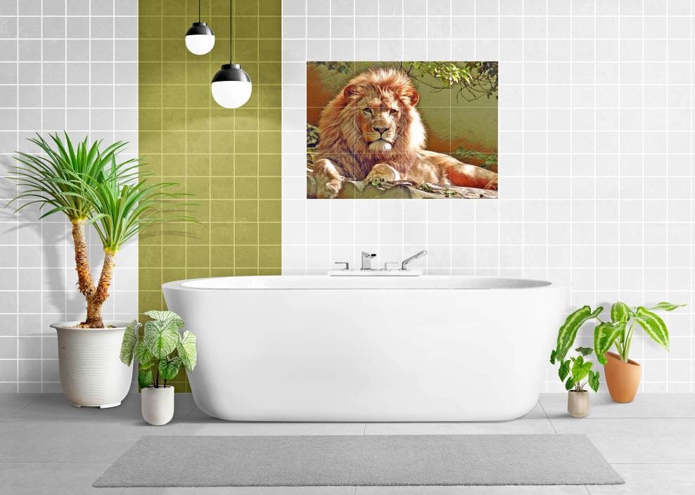 Tile Mural/Mosaic Ceramic Panel of a Lion - Lion wall print - Lion King wall art - Safari wall print -Tile Mural - Gloss Tiles - Tile Mosaic