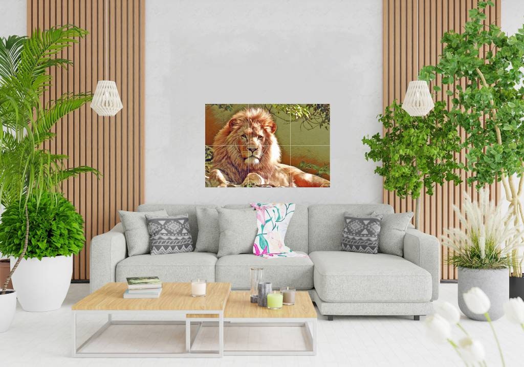 Tile Mural/Mosaic Ceramic Panel of a Lion - Lion wall print - Lion King wall art - Safari wall print -Tile Mural - Gloss Tiles - Tile Mosaic