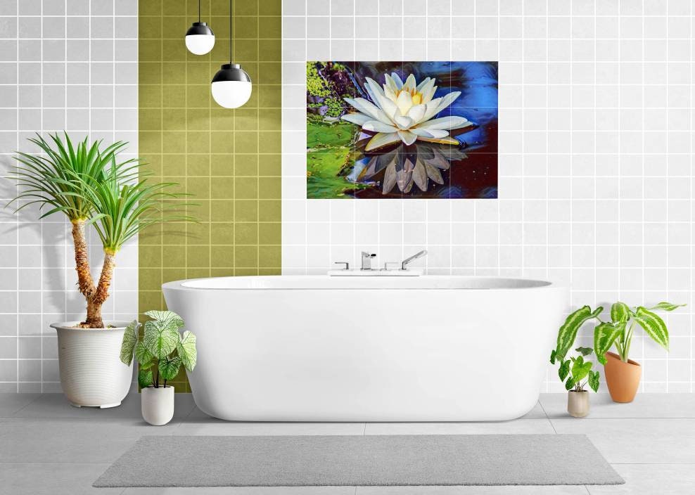 Tile Mural/Mosaic Ceramic Panel of Lotus Flowers - Lotus Flower Mural - Lotus Wall Art - Tile Mural - Gloss Tiles - Tile Mosaic