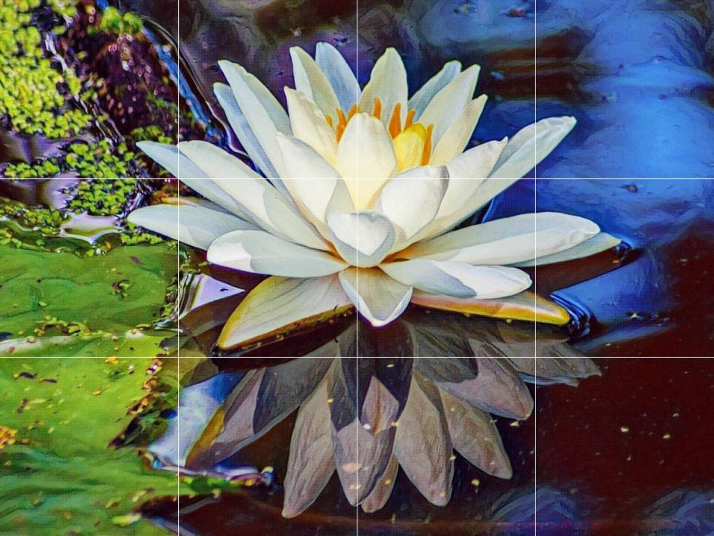 Tile Mural/Mosaic Ceramic Panel of Lotus Flowers - Lotus Flower Mural - Lotus Wall Art - Tile Mural - Gloss Tiles - Tile Mosaic