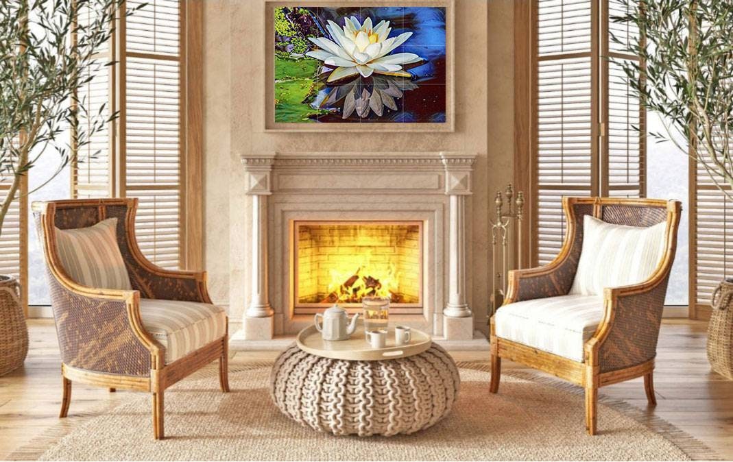 Tile Mural/Mosaic Ceramic Panel of Lotus Flowers - Lotus Flower Mural - Lotus Wall Art - Tile Mural - Gloss Tiles - Tile Mosaic