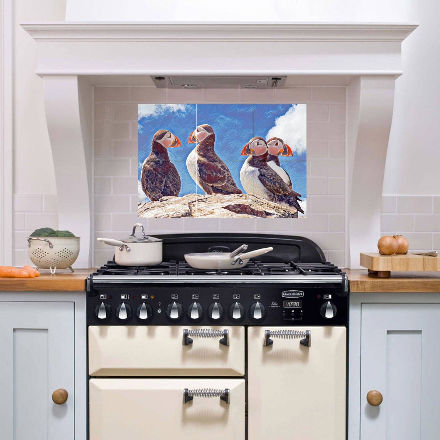 Tile Mural/Mosaic Ceramic Panel of Puffins - Puffin wall print - Puffins wall Art - Bird art print - Tile Mural - Gloss Tiles - Tile Mosaic