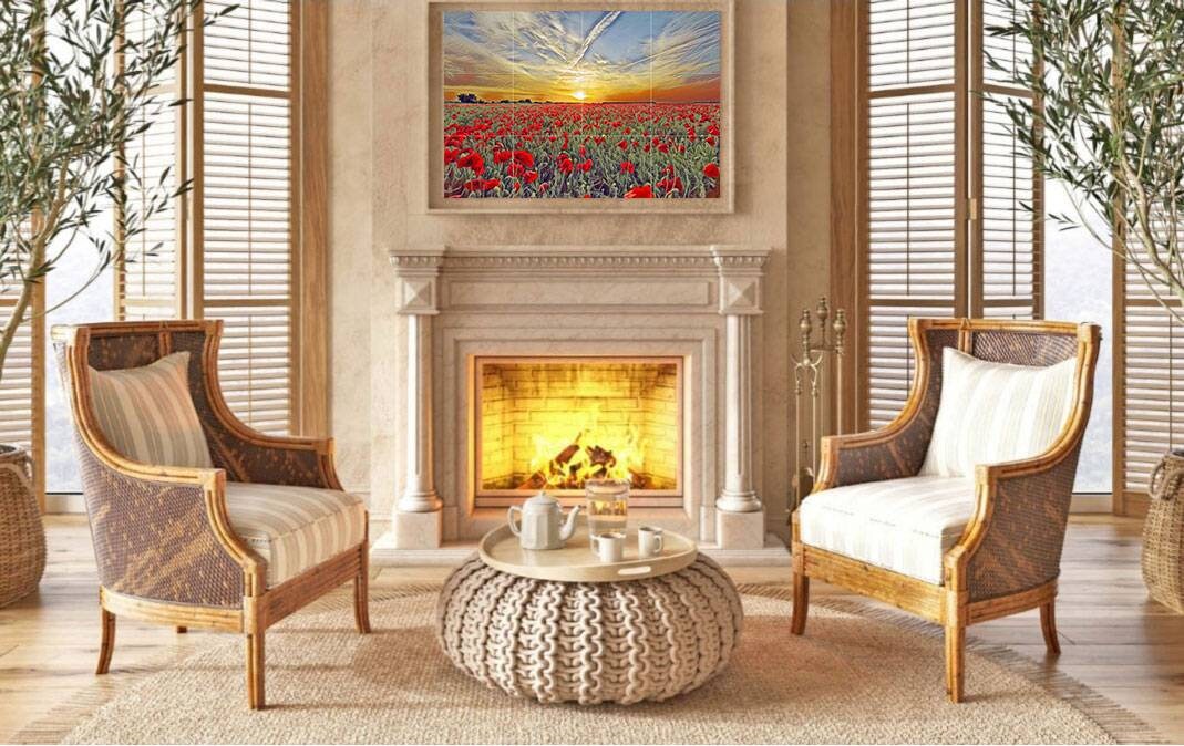 Tile Mural/Mosaic Ceramic Panel of a Poppy Field - Flower Mural - Poppy Wall Art - Tile Mural - Poppy Home Decor - Tile Mosaic