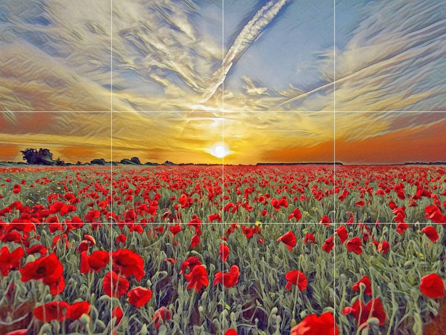 Tile Mural/Mosaic Ceramic Panel of a Poppy Field - Flower Mural - Poppy Wall Art - Tile Mural - Poppy Home Decor - Tile Mosaic