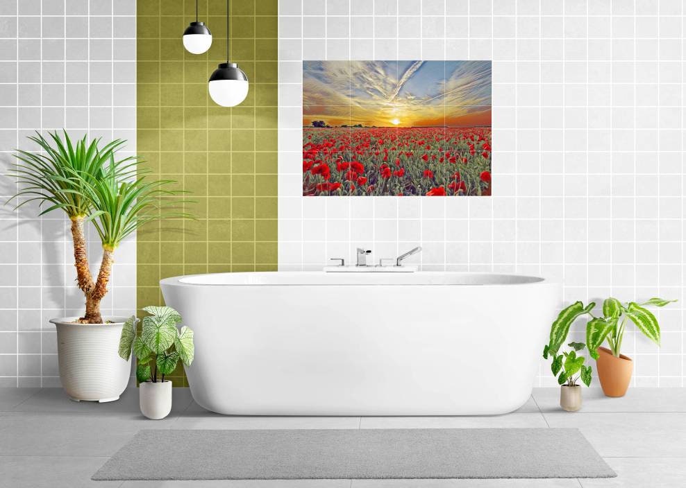 Tile Mural/Mosaic Ceramic Panel of a Poppy Field - Flower Mural - Poppy Wall Art - Tile Mural - Poppy Home Decor - Tile Mosaic
