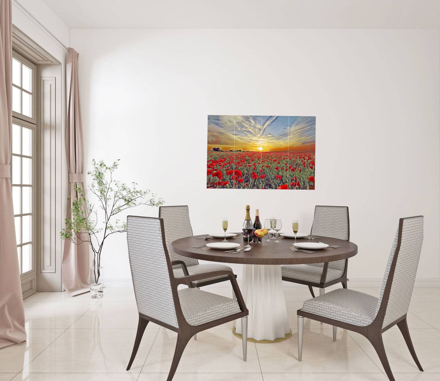 Tile Mural/Mosaic Ceramic Panel of a Poppy Field - Flower Mural - Poppy Wall Art - Tile Mural - Poppy Home Decor - Tile Mosaic