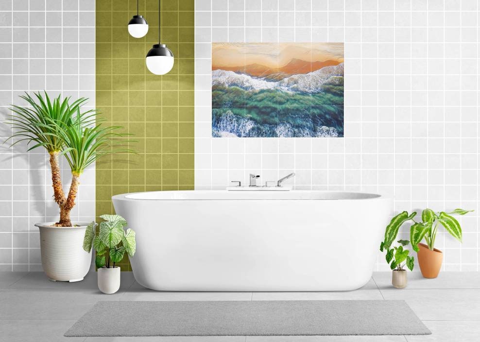 Tile Mural/Mosaic Ceramic Panel of Ocean Waves - Beach Mural - Ocean Waves Wall Mural - Ocean waves wall print - Home Decor - Tile Mosaic