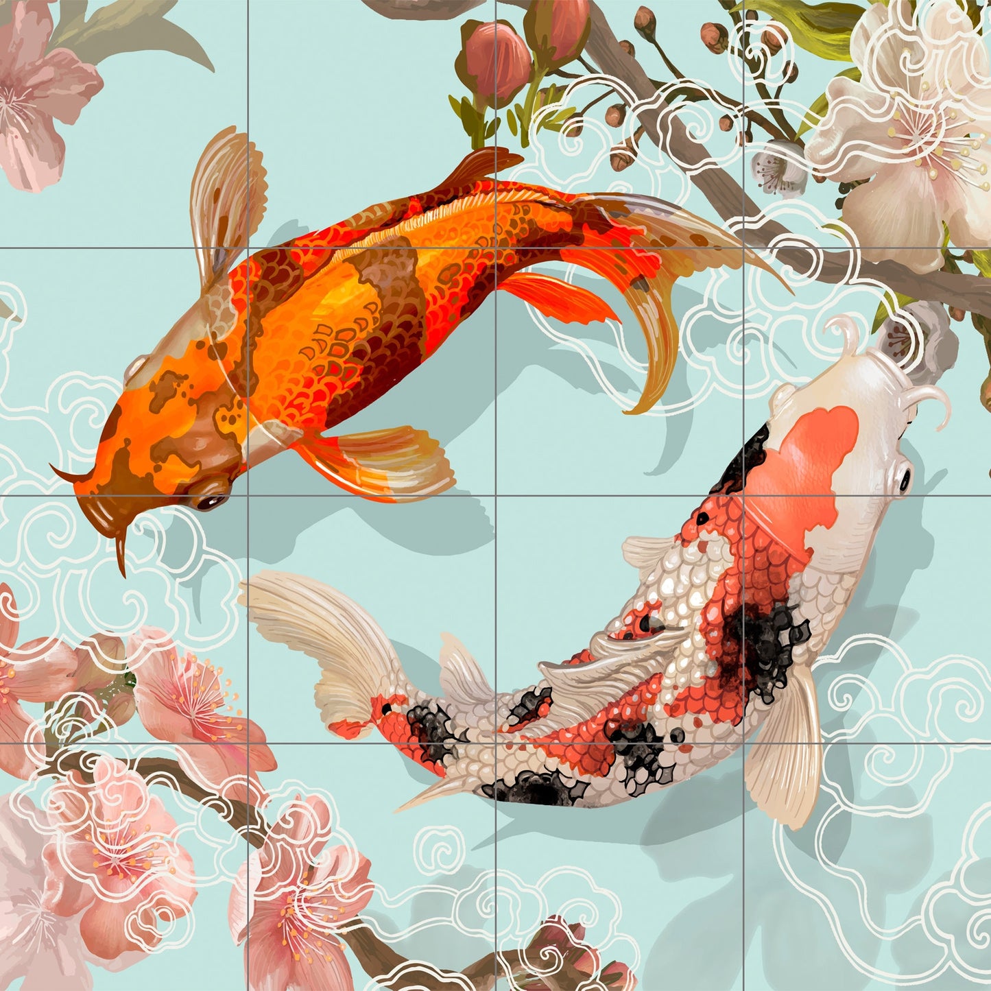 Tile Mural/Mosaic Ceramic Panel of Japanese Koi fish pond - Koi Fish print - Japanese Art - Tile Mural - Gloss Tiles - Koi Fish Art Mural
