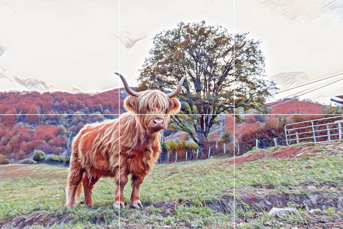 Tile Mural/Mosaic Ceramic Panel of a Scottish Highland Cow - Yak Colourful Wall Nature Art - Tile Mural - Highland Cow print - Tile Mosaic