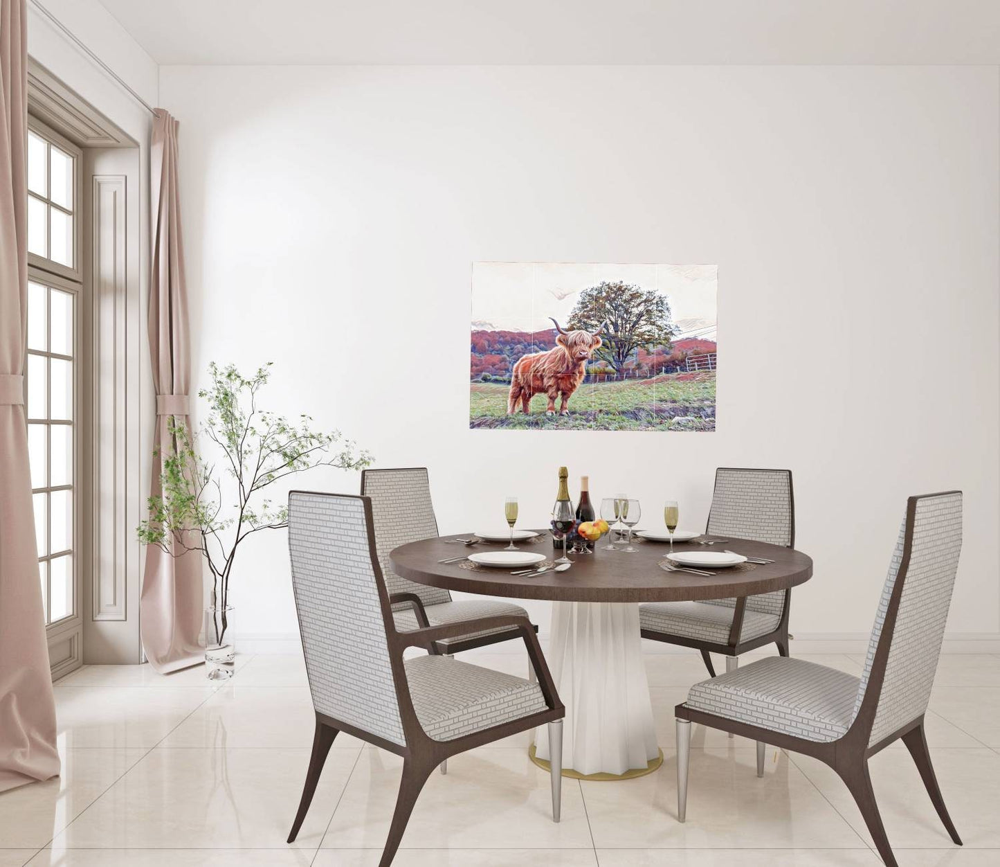 Tile Mural/Mosaic Ceramic Panel of a Scottish Highland Cow - Yak Colourful Wall Nature Art - Tile Mural - Highland Cow print - Tile Mosaic
