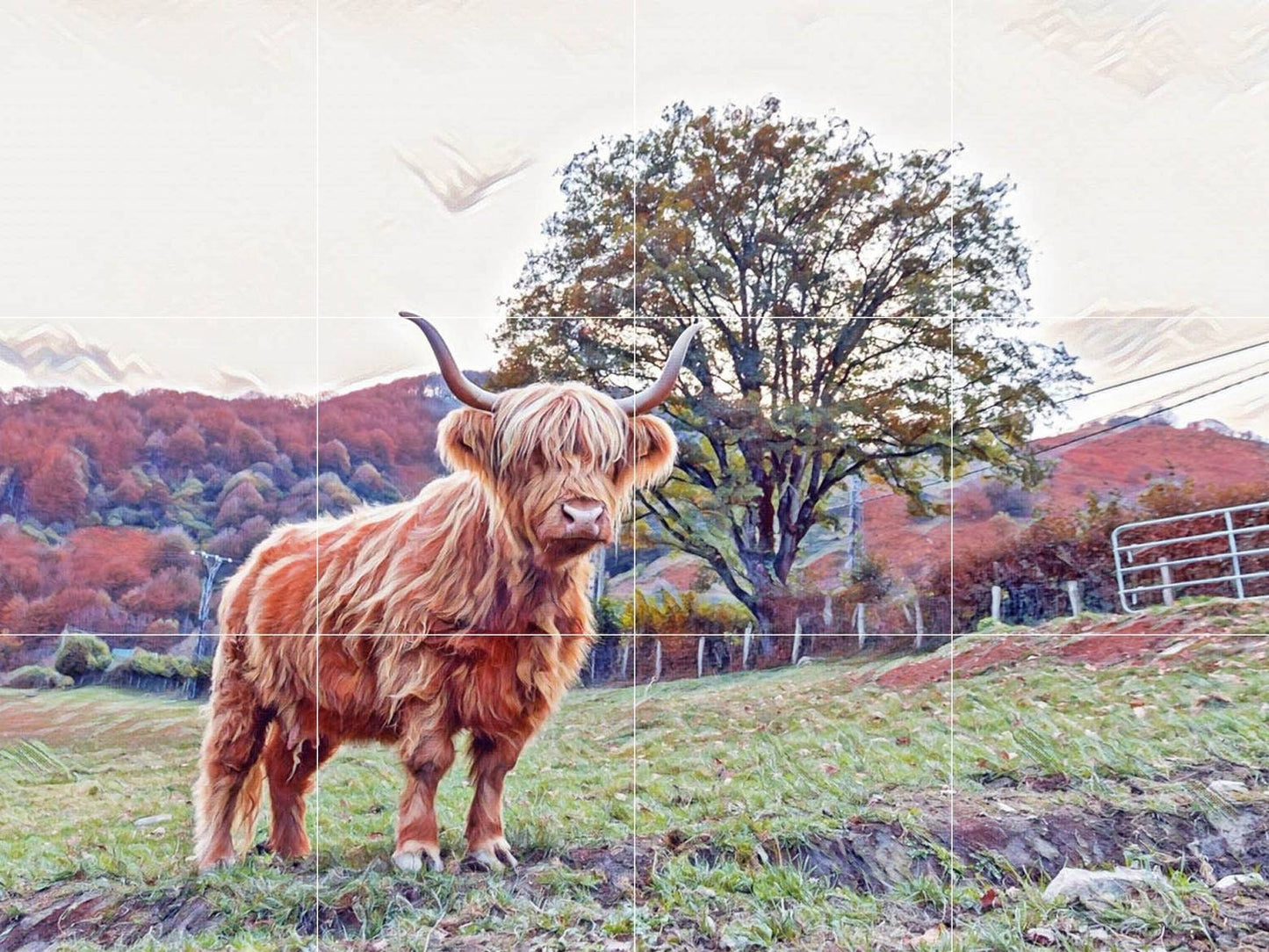 Tile Mural/Mosaic Ceramic Panel of a Scottish Highland Cow - Yak Colourful Wall Nature Art - Tile Mural - Highland Cow print - Tile Mosaic