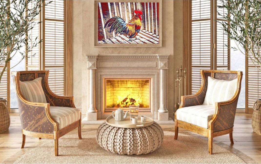 Tile Mural/Mosaic Ceramic Panel of a Rooster - Countryside Mural - Wall Nature Art - Rooster Mural - Tile Mural - Gloss Tiles - Tile Mosaic
