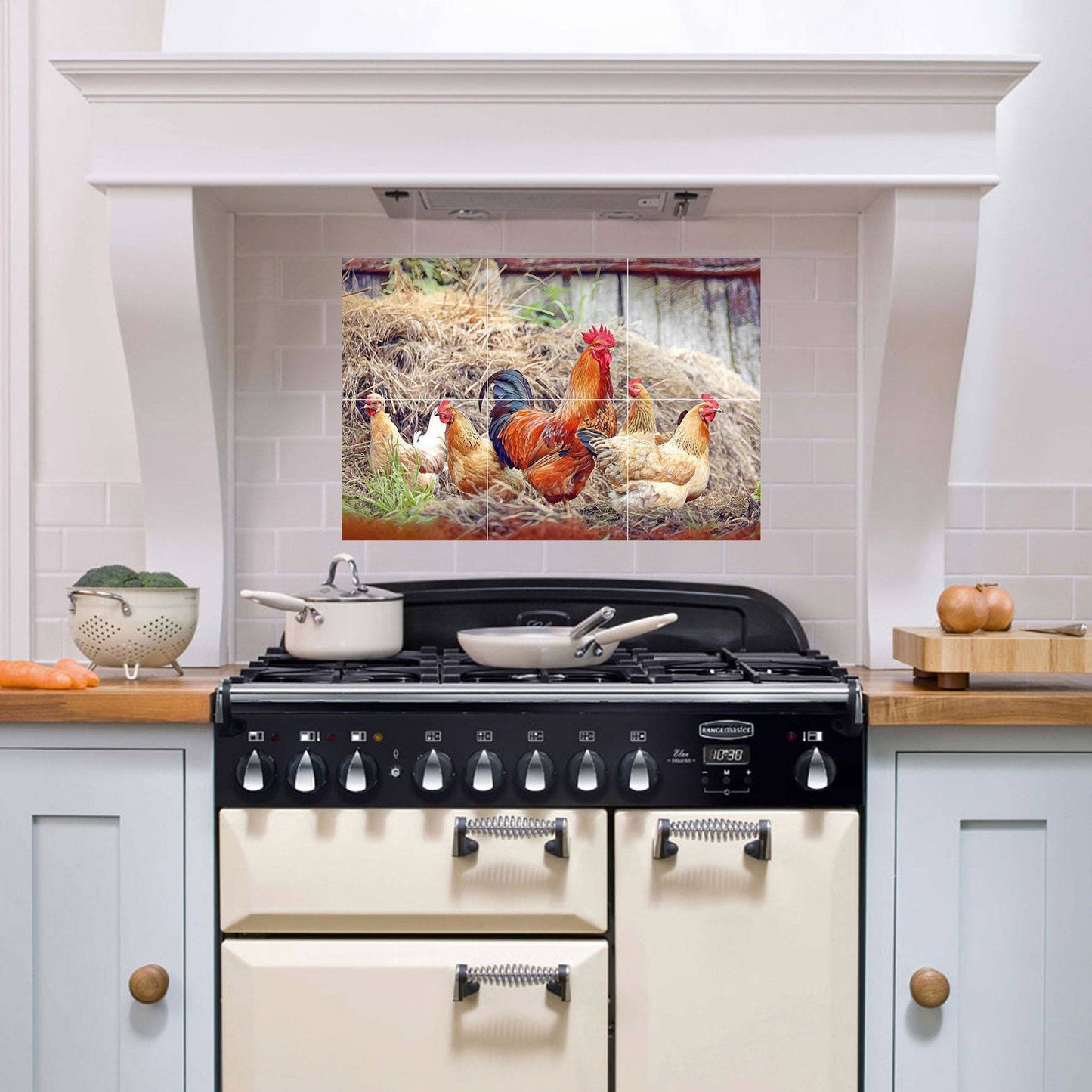 Tile Mural/Mosaic Ceramic Panel of a Rooster and Hen - Countryside Mural - Wall Art - Rooster Mural - Tile Mural - Gloss Tiles - Tile Mosaic