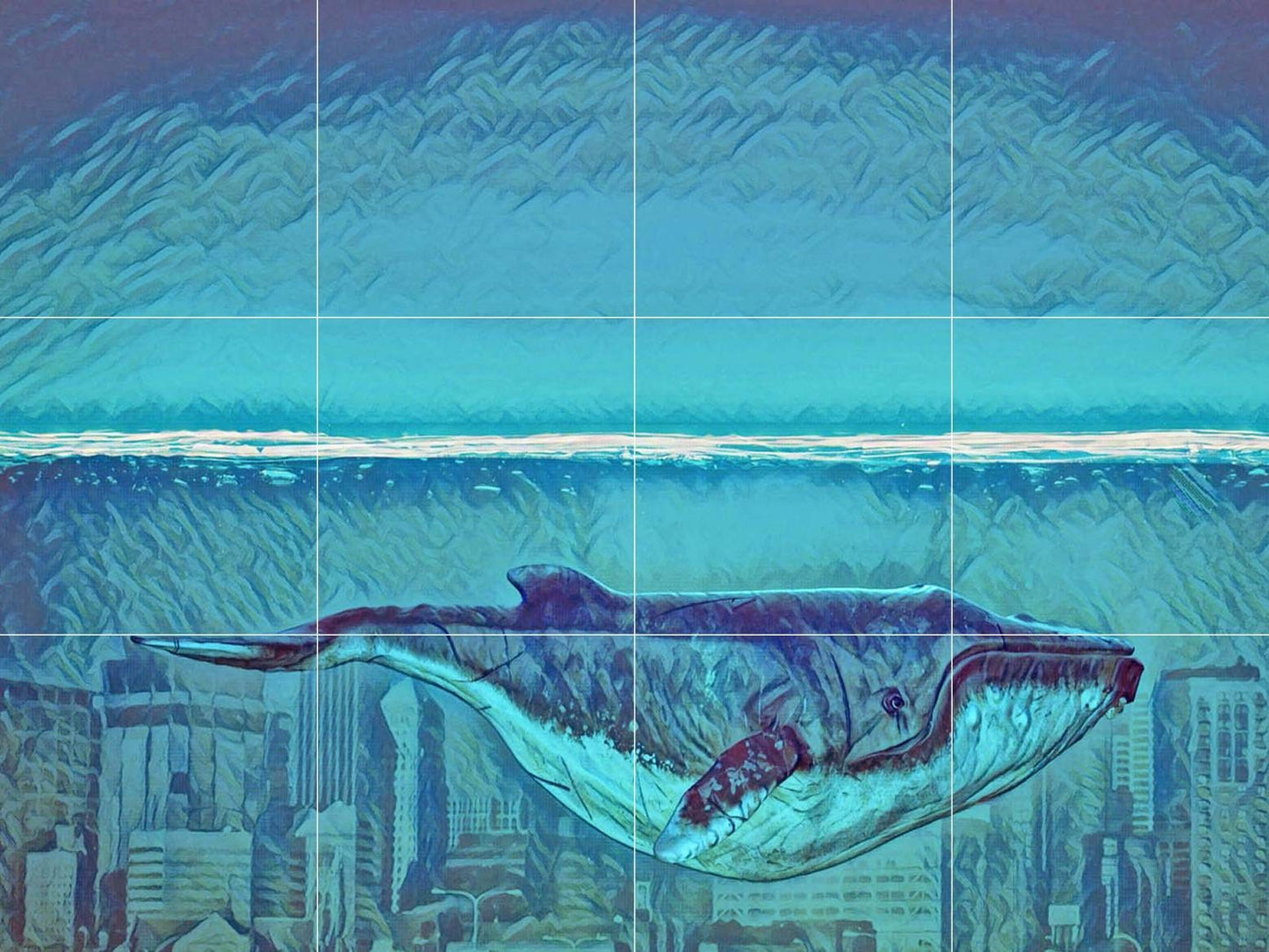 Tile Mural/Mosaic Ceramic Panel of a Whale Ocean World - Whale Mural - Wall Art - Tile Mural Art - Fish Mural - Home Decor - Tile Mosaic