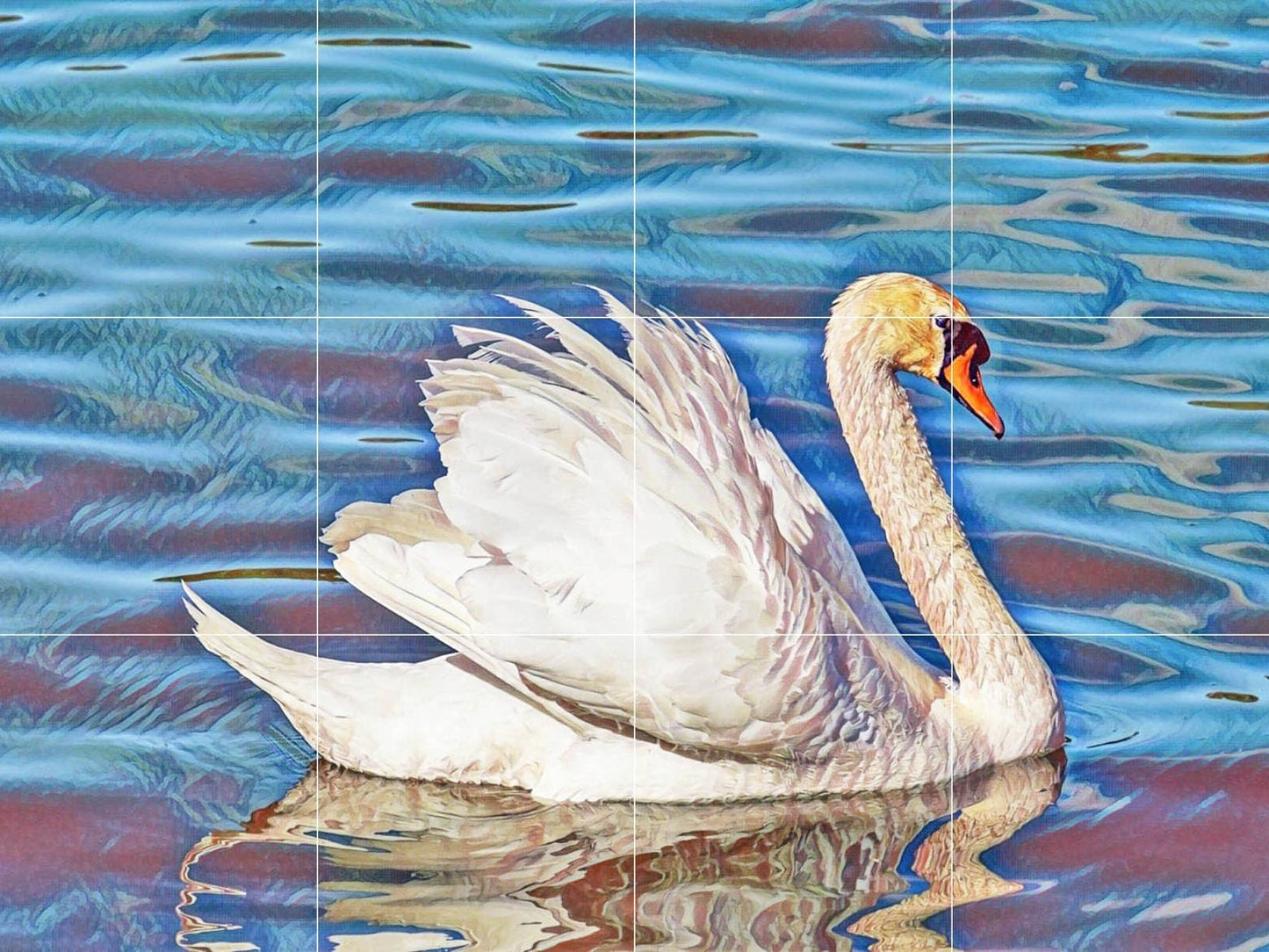 Tile Mural/Mosaic Ceramic Panel of Swan - Bird Mural - Swans Wall Decor - Swan Wall Art - Swan Tile Mural - Gloss Tiles - Tile Mosaic
