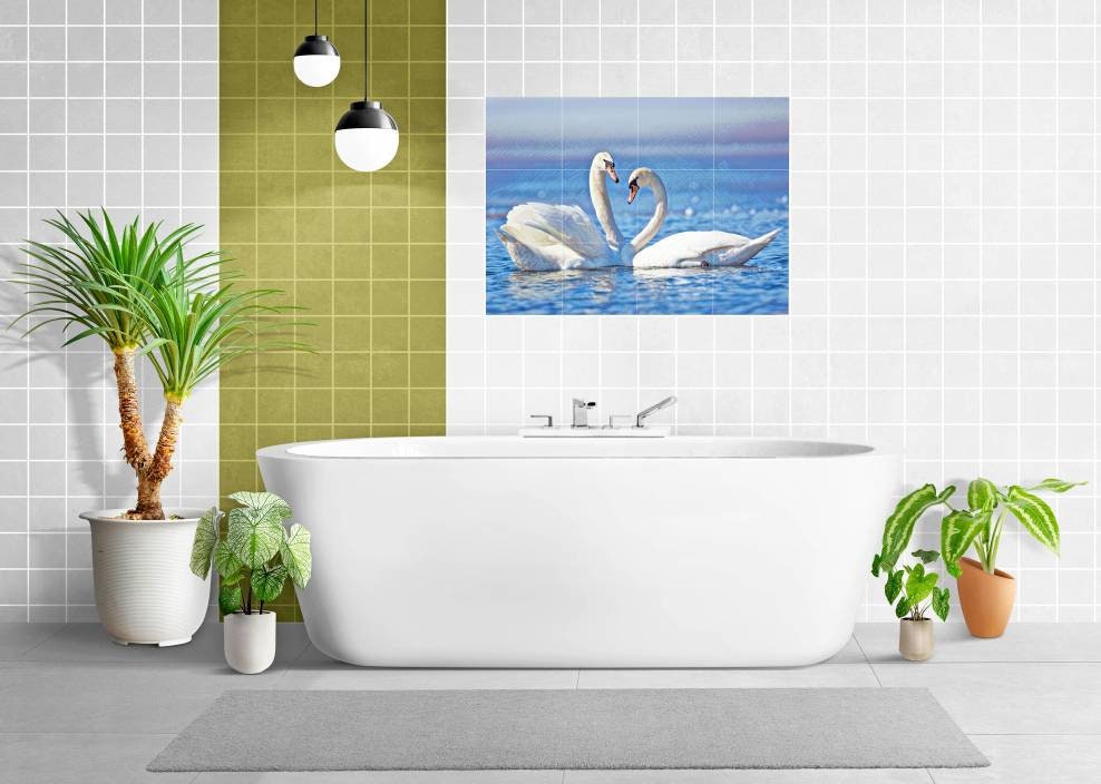 Tile Mural/Mosaic Ceramic Panel of Swan - Bird Mural - Swans Wall Decor - Swan Wall Art - Swan Tile Mural - Gloss Tiles - Tile Mosaic