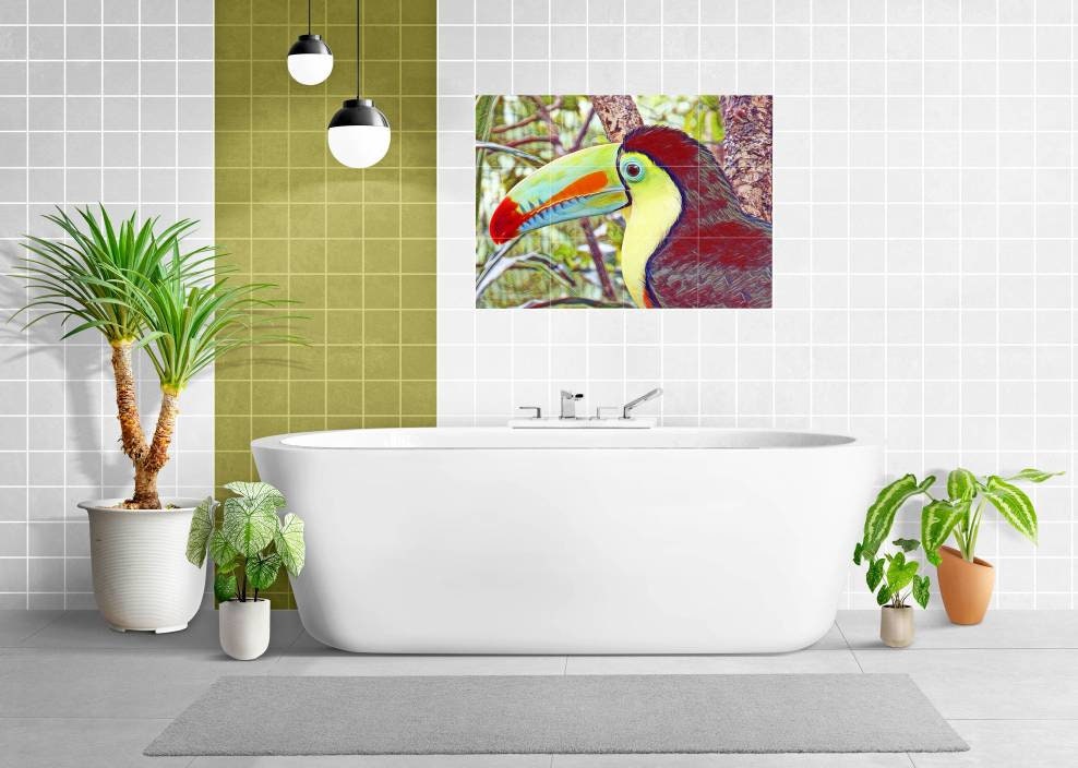 Tile Mural/Mosaic Ceramic Panel of a Toucan - Tropical Birds - Toucan Wall Art - Bird Mural - Tile Mural - Toucan wall print - Tile Mosaic