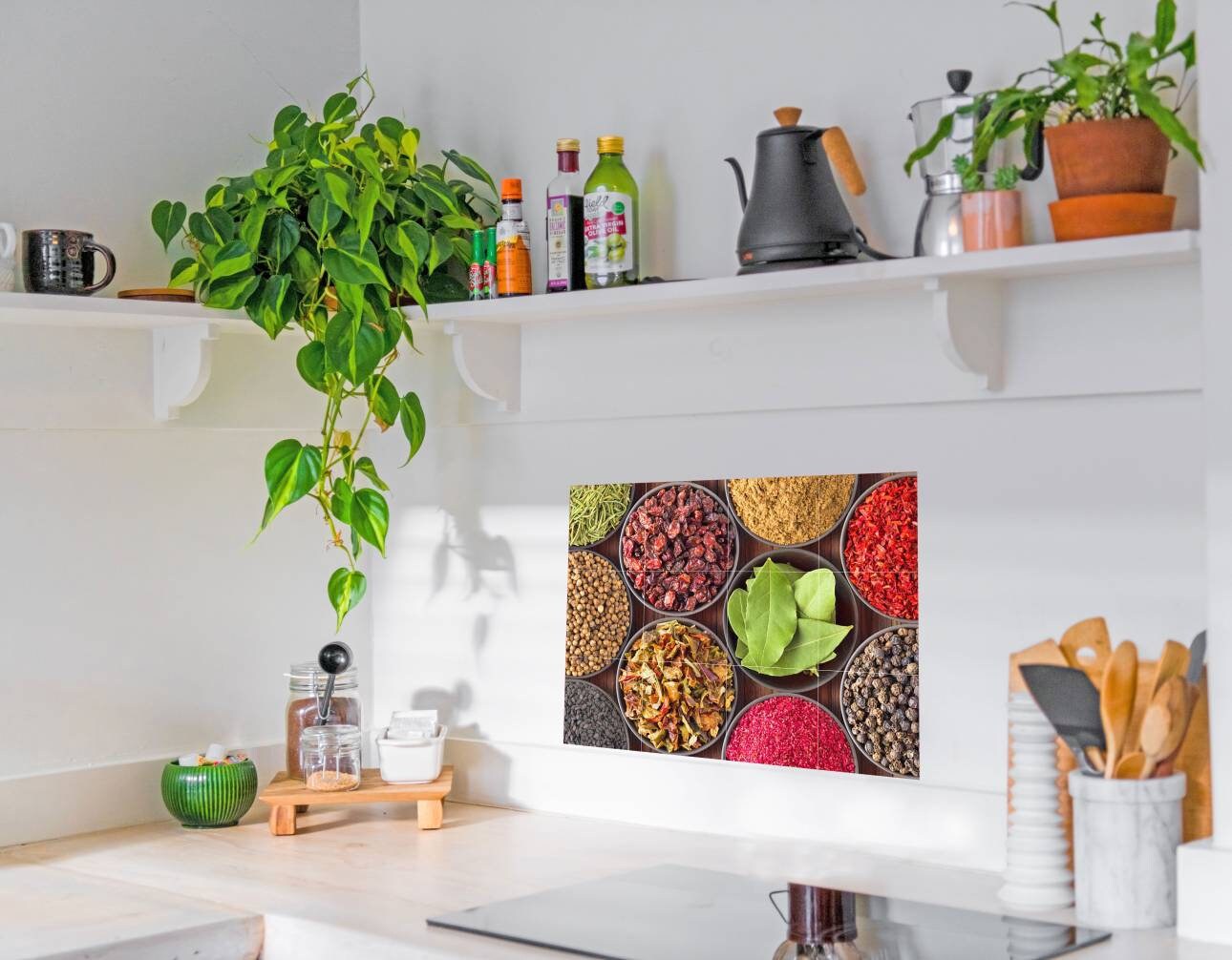 Tile Mural/Mosaic Ceramic Panel of Herbs and Spices - Spices Wall Art - Kitchen Backsplash Tiles - Herbs Print - Gloss Tiles -Tile Mosaic