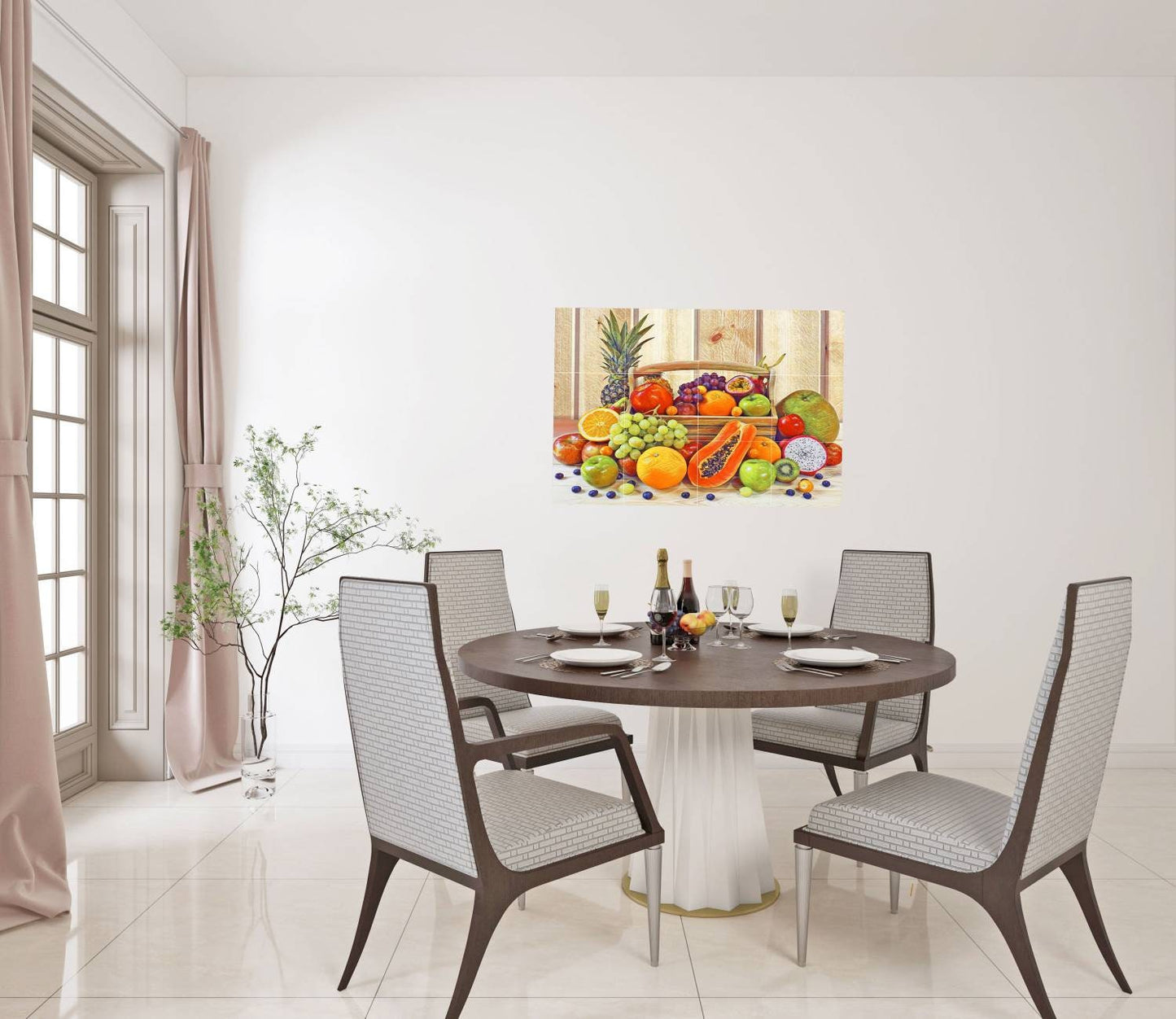 Tile Mural/Mosaic Ceramic Panel of a Fruit Basket -Fruit art -Kitchen Backsplash Tiles -Kitchen Mural -Fruit Print -Gloss Tiles -Tile Mosaic